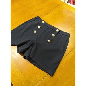 Nine West Navy Blue Sailor Shorts High Waist Gold Anchor Buttons Size L Nautical